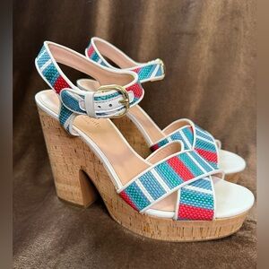 Kate Spade New York Grace Striped Raffia Platform Sandals 9B